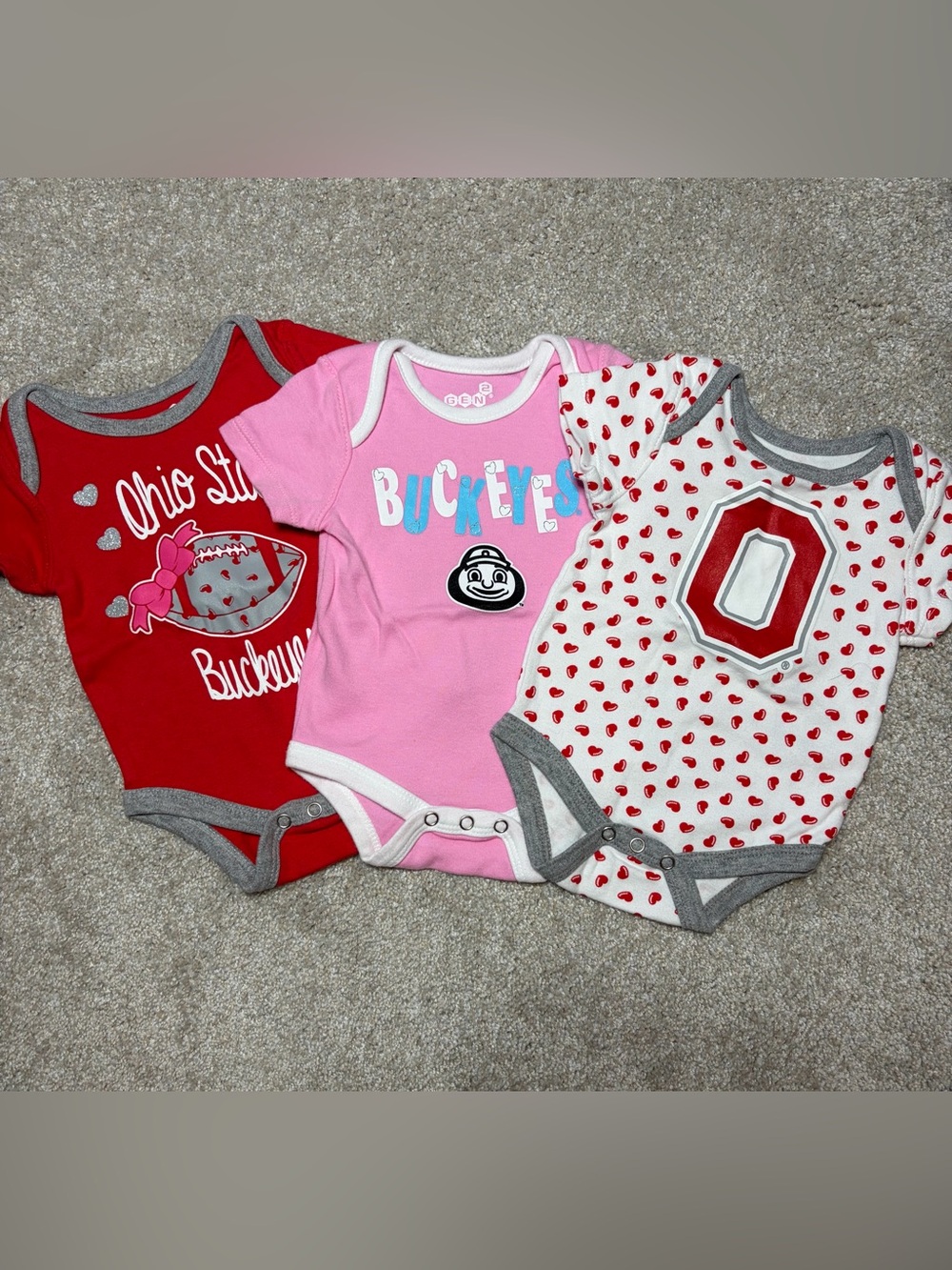 Ohio State Themed Baby Bodysuit Set - Red, Pink, White